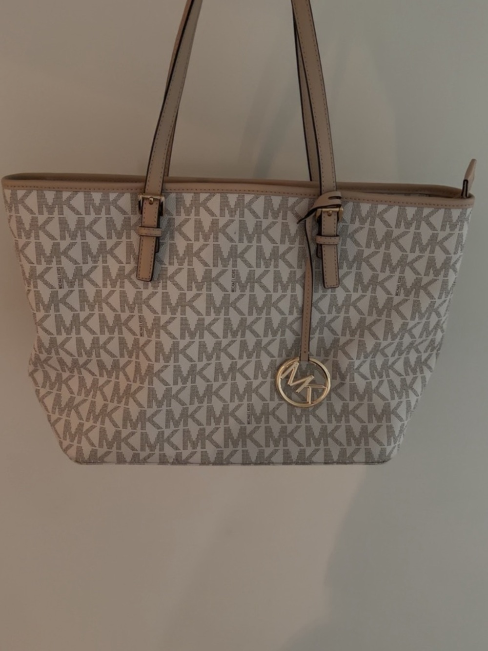 Michael Kors Cream and Tan MK Signature Tote